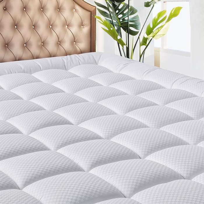 MATBEBY Queen Size Mattress Pad - Cooling Breathable Mattress Topper, Quilted Fitted Mattress Protector, Pillow Top Mattress Cover with 8-21" Deep Pocket, Soft, Machine Washable, White, 60x80 Inches - Image 1