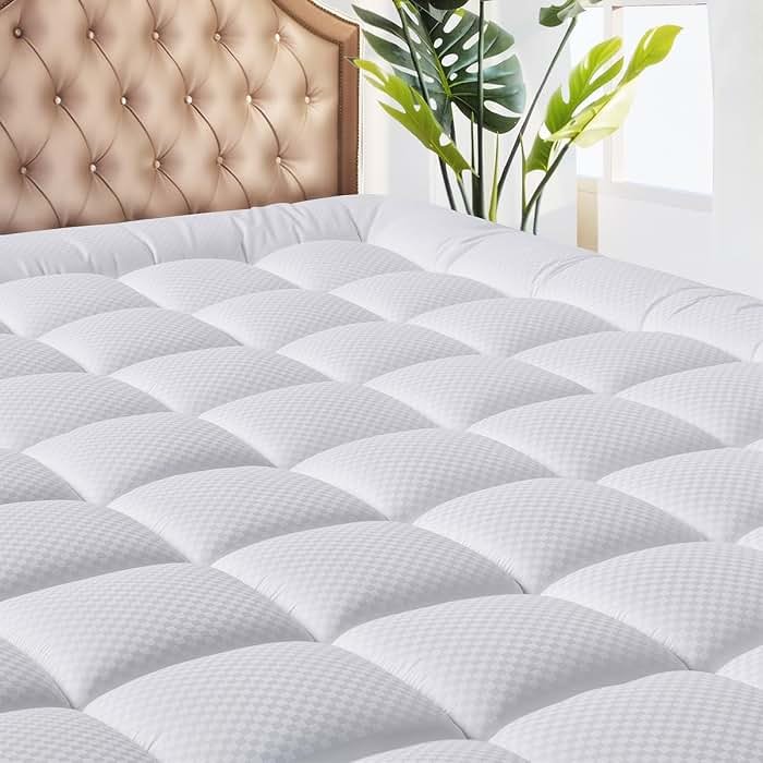 MATBEBY Queen Size Mattress Pad - Cooling Breathable Mattress Topper, Quilted Fitted Mattress Protector, Pillow Top Mattress Cover with 8-21" Deep Pocket, Soft, Machine Washable, White, 60x80 Inches - Product Image