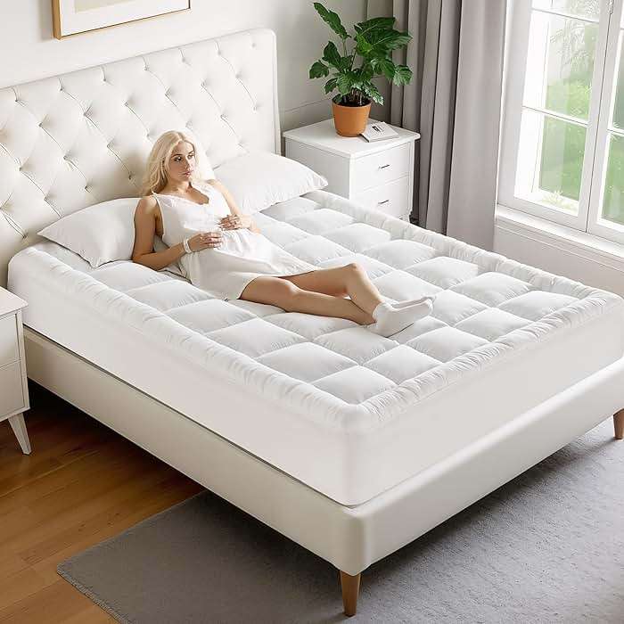 MATBEBY Queen Size Mattress Pad - Cooling Breathable Mattress Topper, Quilted Fitted Mattress Protector, Pillow Top Mattress Cover with 8-21" Deep Pocket, Soft, Machine Washable, White, 60x80 Inches - Image 2