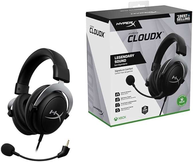 HyperX CloudX, Official Xbox Licensed Gaming Headset, Compatible with Xbox One and Series X|S, Memory Foam Ear Cushions, Detachable Noise-Cancelling Mic, in-line Audio Controls,Black/ Silver - Image 6