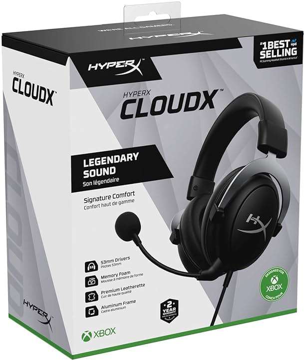 HyperX CloudX, Official Xbox Licensed Gaming Headset, Compatible with Xbox One and Series X|S, Memory Foam Ear Cushions, Detachable Noise-Cancelling Mic, in-line Audio Controls,Black/ Silver - Image 7
