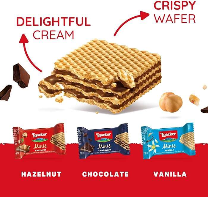 Loacker Minis Wafer Variety Pack - 30% Less Sugar - Premium Cream Filled Wafer Cookies - Mix of Hazelnut, Chocolate and Vanilla - NON-GMO - Sustainably Sourced - 40 Individually Wrapped Snack Packs - Image 5
