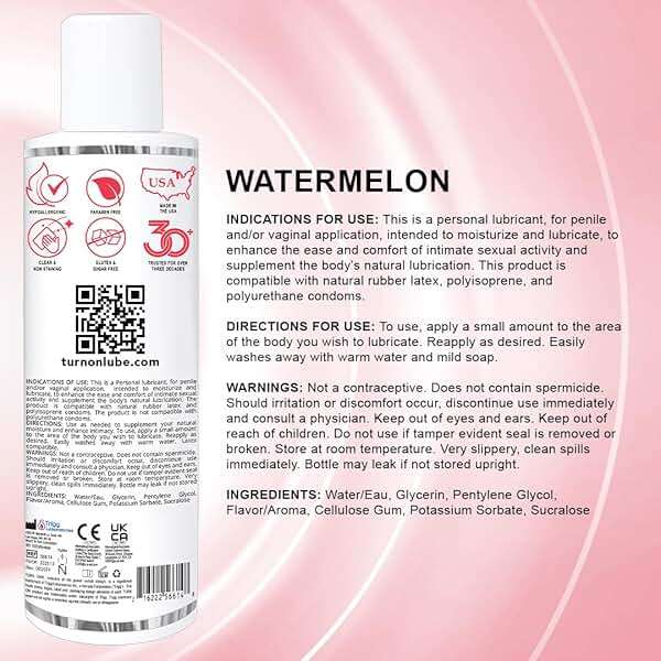 Turn On Watermelon Flavored Water-Based Personal Lubricant | Condom Safe, Sugar-Free Premium Lube for Men, Women, and Couples, 8 fl oz - Image 2