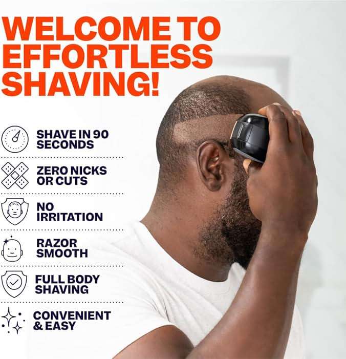 Freebird FlexSeries Electric Head & Body Hair Shaver - Mens Cordless Rechargeable Wet/Dry Skull Bald Head Back & Groin Waterproof Razor with Rotary Blades, Clippers, Nose Trimmer, Brush, Massager - Image 2