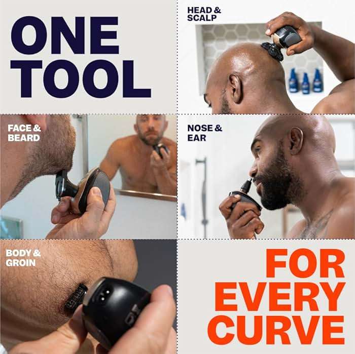 Freebird FlexSeries Electric Head & Body Hair Shaver - Mens Cordless Rechargeable Wet/Dry Skull Bald Head Back & Groin Waterproof Razor with Rotary Blades, Clippers, Nose Trimmer, Brush, Massager - Image 5