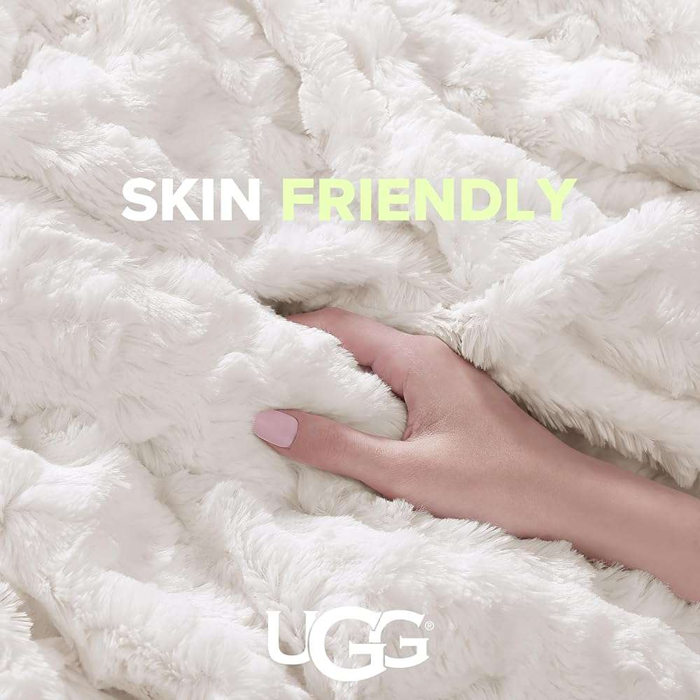 UGG Adalee Faux Fur Throw Blanket for Couch, Cozy Soft Blanket for Bed or Chair, Giftable Fluffy Throw, Machine Washable, Luxury Spring Home Decor, 50-inch x 70-inch, Natural White - Image 4