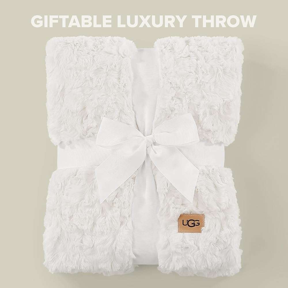 UGG Adalee Faux Fur Throw Blanket for Couch, Cozy Soft Blanket for Bed or Chair, Giftable Fluffy Throw, Machine Washable, Luxury Spring Home Decor, 50-inch x 70-inch, Natural White - Image 6