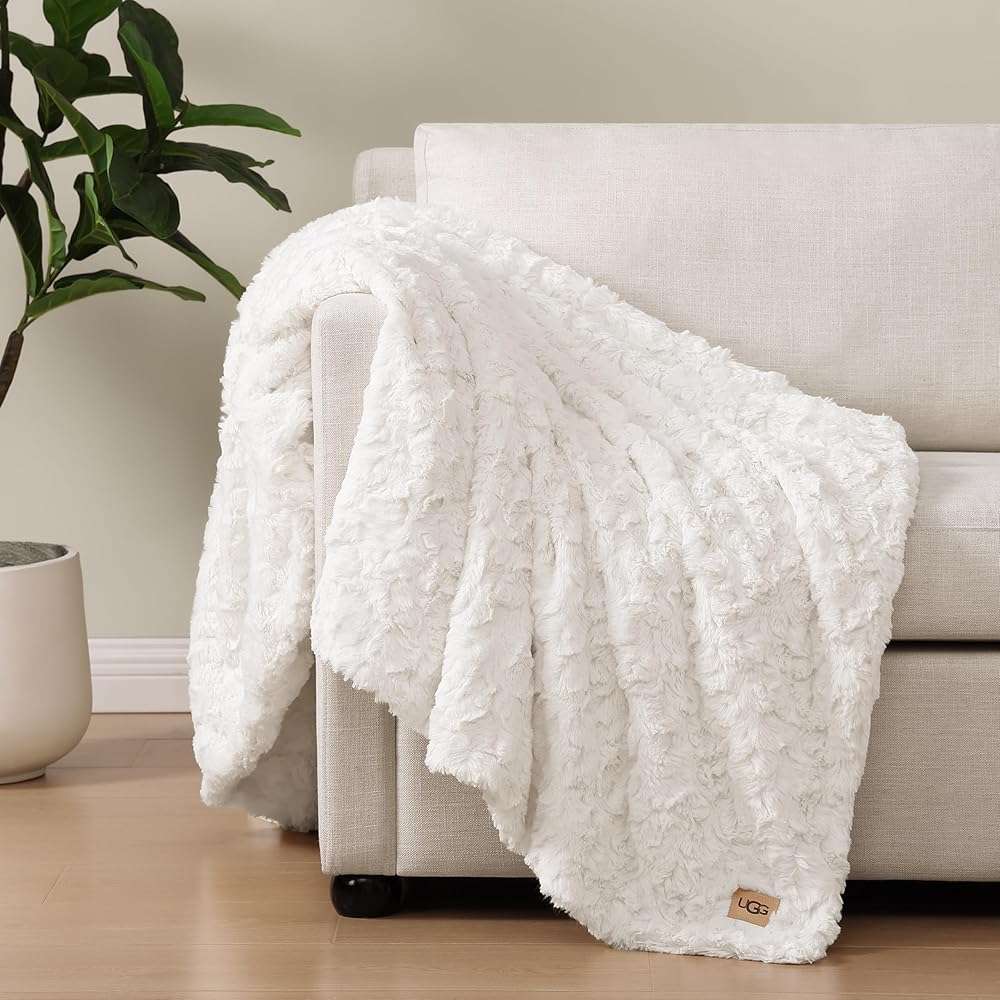 UGG Adalee Faux Fur Throw Blanket for Couch, Cozy Soft Blanket for Bed or Chair, Giftable Fluffy Throw, Machine Washable, Luxury Spring Home Decor, 50-inch x 70-inch, Natural White - Image 8