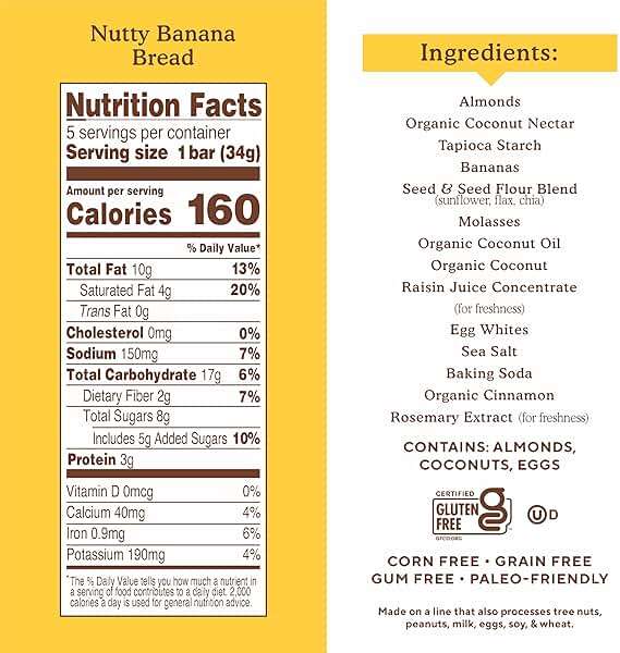 Simple Mills Nutty Banana Bread Soft Baked Almond Flour Bars, 5.99 OZ - Image 2