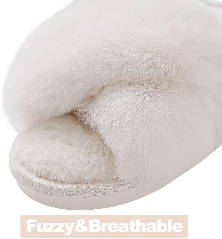 Evshine Women's Fuzzy Slippers Cross Band Memory Foam House Slippers Open Toe - Image 4