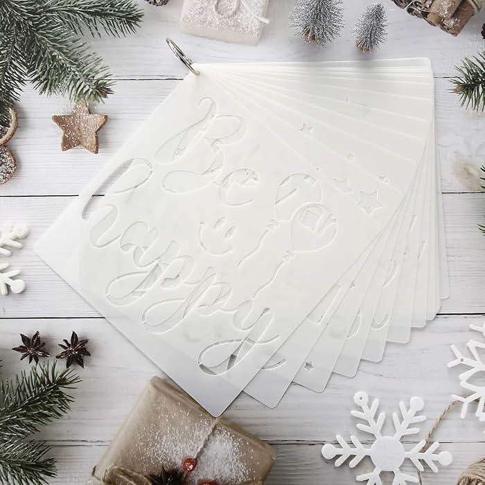Zonon 16 Pcs Inspirational Word Stencil 7.87 Inch Motivational Quote Reusable Polyester Film Template Stencils with Open Ring for Back to School Students Crafts Painting on Wood, Drawing Wall - Image 2