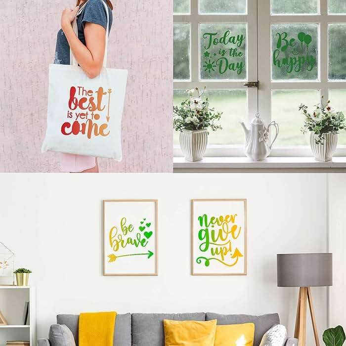 Zonon 16 Pcs Inspirational Word Stencil 7.87 Inch Motivational Quote Reusable Polyester Film Template Stencils with Open Ring for Back to School Students Crafts Painting on Wood, Drawing Wall - Image 7