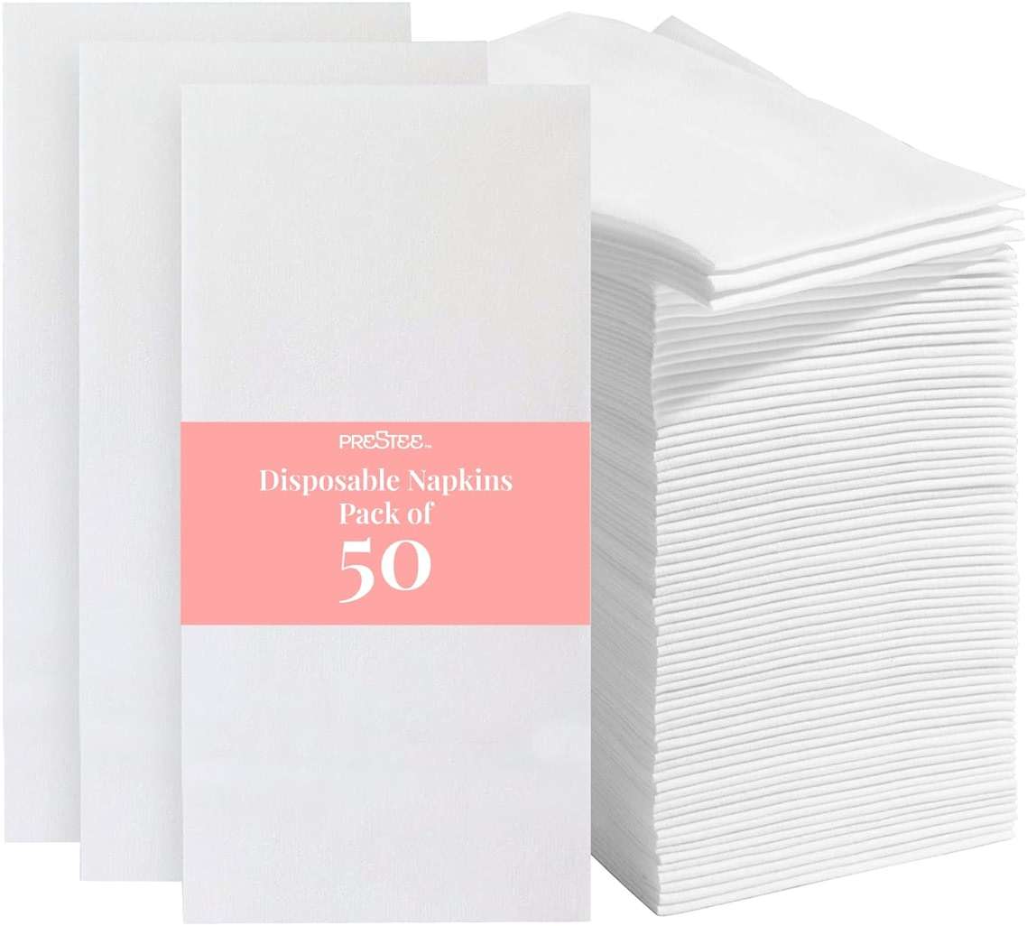 Prestee 50-Pack Paper Towels - 7.8 x 4.25 Inch Soft Linen Feel Paper Napkins - Durable and Absorbent Hand Towels for Bathroom - Disposable Table Napkins for Weddings, Dinners, Christmas, Thanksgiving - Image 1