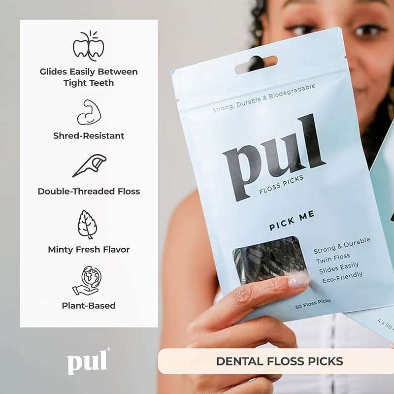 PUL Mint Dental Floss Picks – Biodegradable Floss Sticks with Shred-Resistant Teeth Floss, Fluoride Free Dental Flossers for Adults & Kids, Minty Fresh Dental Floss Picks – 50 Count - Image 2
