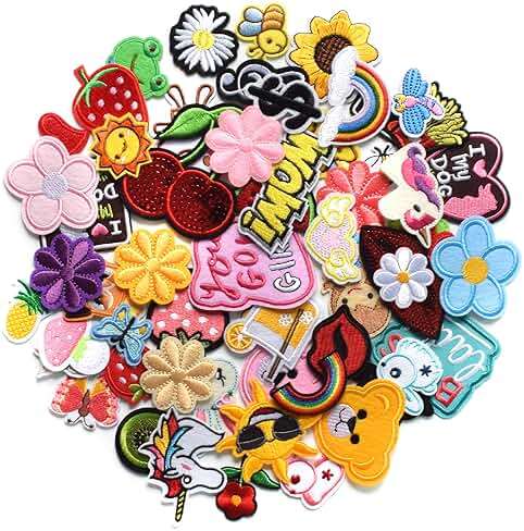 Harsgs 60pcs Random Assorted Styles Embroidered Patches, Bright Vivid Colors, Sew On/Iron On Patch Applique for Clothes, Dress, Hat, Jeans, DIY Accessories - Image 4
