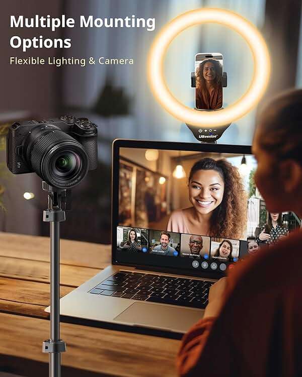UBeesize 12'' LED Ring Light with 62'' Tripod Stand, Selfie Ring Light for Video Recording, Live Streaming, TikTok & YouTube, Compatible with iPhone & Android (Black) - Image 3