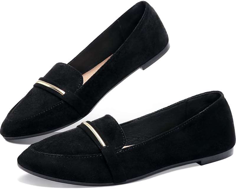 Obtaom Women's Pointy Toe Loafer Flat Comfortable Faux Suede Work Shoes,Cute Penny Loafer Slip On Ballet Flat - Image 1