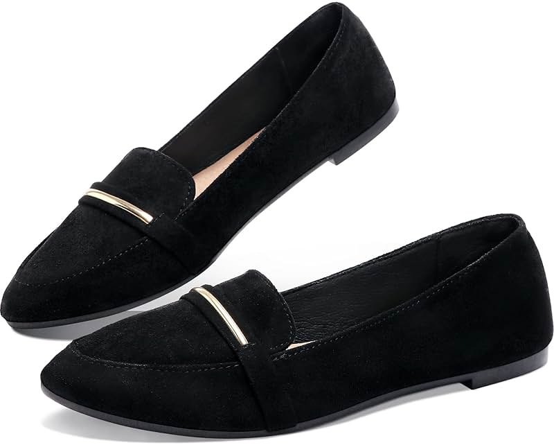 Obtaom Women's Pointy Toe Loafer Flat Comfortable Faux Suede Work Shoes,Cute Penny Loafer Slip On Ballet Flat - Product Image