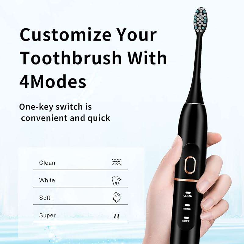 kingheroes Electric Toothbrush Set, Comes with 8 Brush Heads & Travel Case,4 Modes with 2 Minutes Built in Smart Timer, One Charge for 60 Days, 42000 VPM Motor (Black) - Image 5