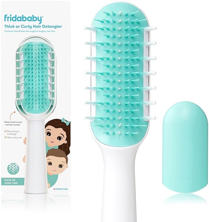 Frida Baby Detangling Hairbrush for Thick or Curly Hair, Toddler Hairbrush, Detangler Brush for Kids, Wide-Tooth Comb & Bristle Combo, Loosens Knots Without Tears or Breakage, Wet or Dry Use, Teal - Product Image