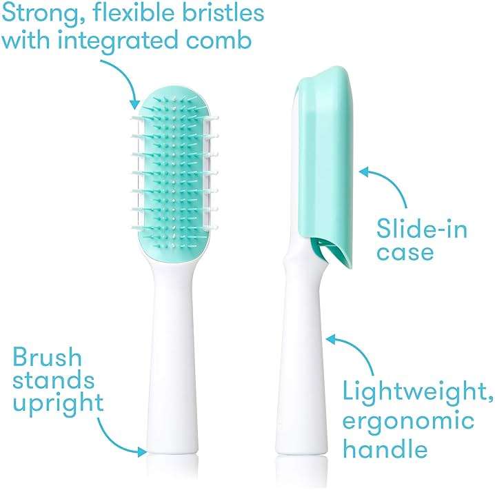 Frida Baby Detangling Hairbrush for Thick or Curly Hair, Toddler Hairbrush, Detangler Brush for Kids, Wide-Tooth Comb & Bristle Combo, Loosens Knots Without Tears or Breakage, Wet or Dry Use, Teal - Image 2
