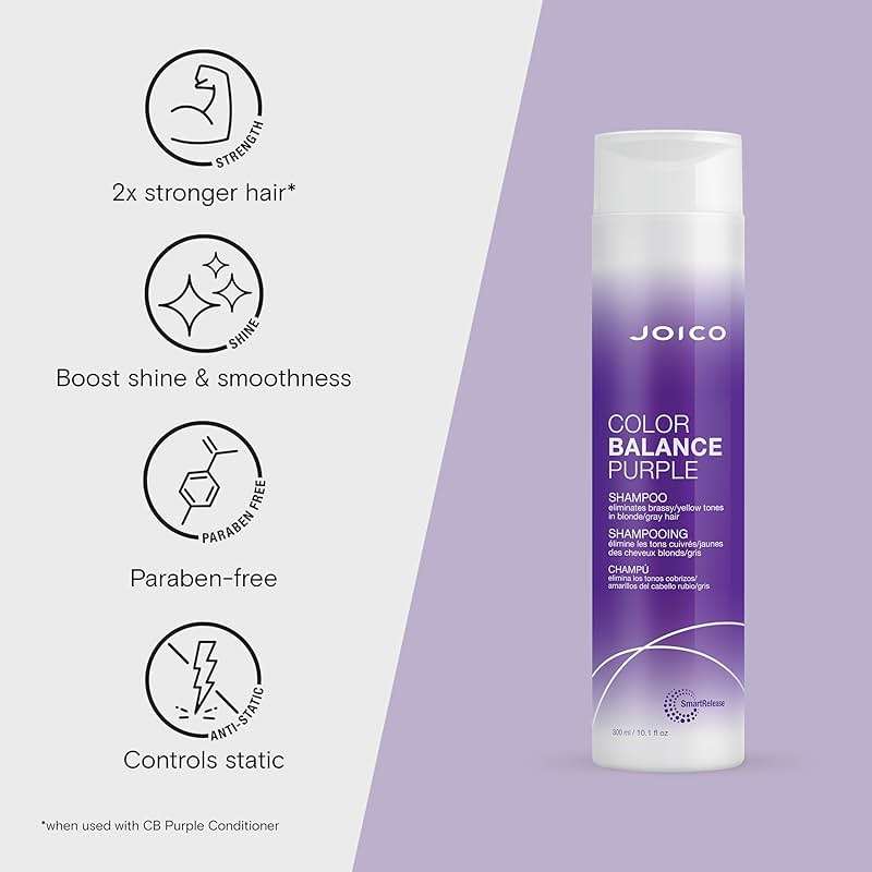 Joico Color Balance Purple Shampoo | For Cool Blonde or Gray Hair | Eliminate Brassy Yellow Tones | Boost Color Vibrancy & Shine | UV Protection | With Rosehip Oil & Green Tea Extract - Image 3