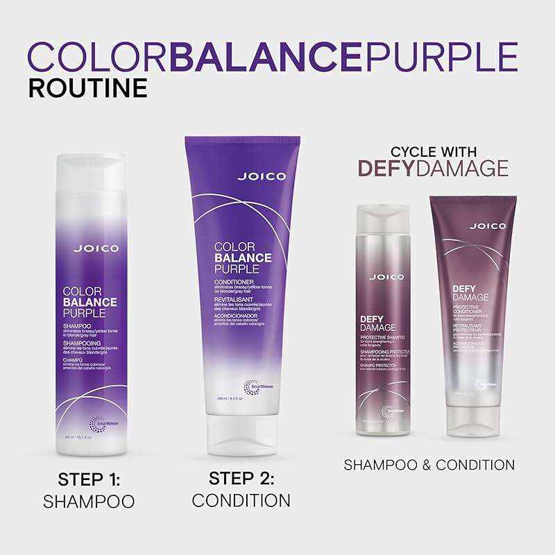 Joico Color Balance Purple Shampoo | For Cool Blonde or Gray Hair | Eliminate Brassy Yellow Tones | Boost Color Vibrancy & Shine | UV Protection | With Rosehip Oil & Green Tea Extract - Image 6