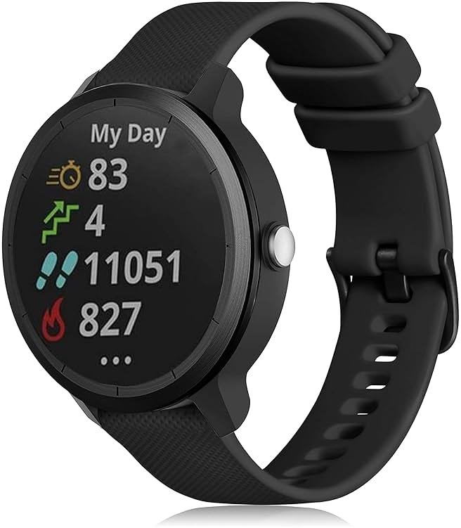 GEAK Compatible with Garmin Vivoactive 5 Watch Bands/Garmin Vivoactive 3 Watch Bands,20mm Silicone Band for Vivoactive 3 Music/Vivomove Sport,Forerunner 645/245 Music Smartwatch Women Men Black - Product Image
