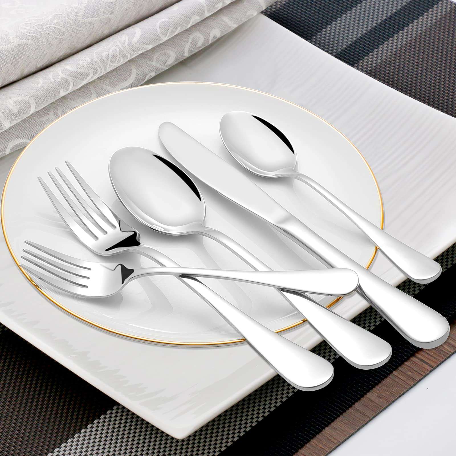 NICE KITCHEN Silverware Set, 40 Piece Stainless Steel Cutlery Sets for 8, Heavy Duty Flatware, Mirror Polished Forks Spoons and Knives Set, Reusable Utensils for Home Kitchen, Dishwasher Safe - Image 9