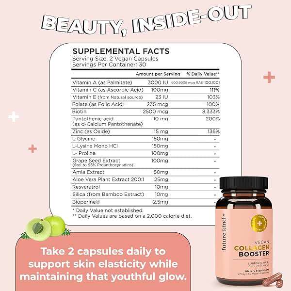 Future Kind Vegan Collagen - Supports Collagen Production with Biotin and Vitamin C (60 Capsules in Glass Bottle) - Image 5