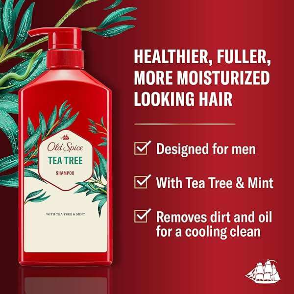 Old Spice Tea Tree Shampoo for Men, Healthier, Fuller, More Moisturized Looking Hair, 21.9 Fl Oz Each, Twin Pack - Image 2