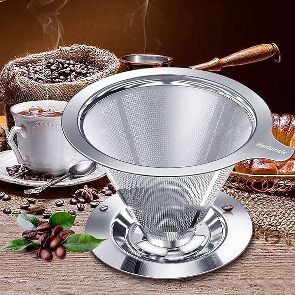 Hanlomele Pour Over Coffee Dripper, Paperless Reusable Coffee Filter, Pour Over Coffee Maker for Single Cup Brew, Double Mesh Design of Stainless Steel Cone Filter for Perfect Extraction (1-2 Cup) - Image 2