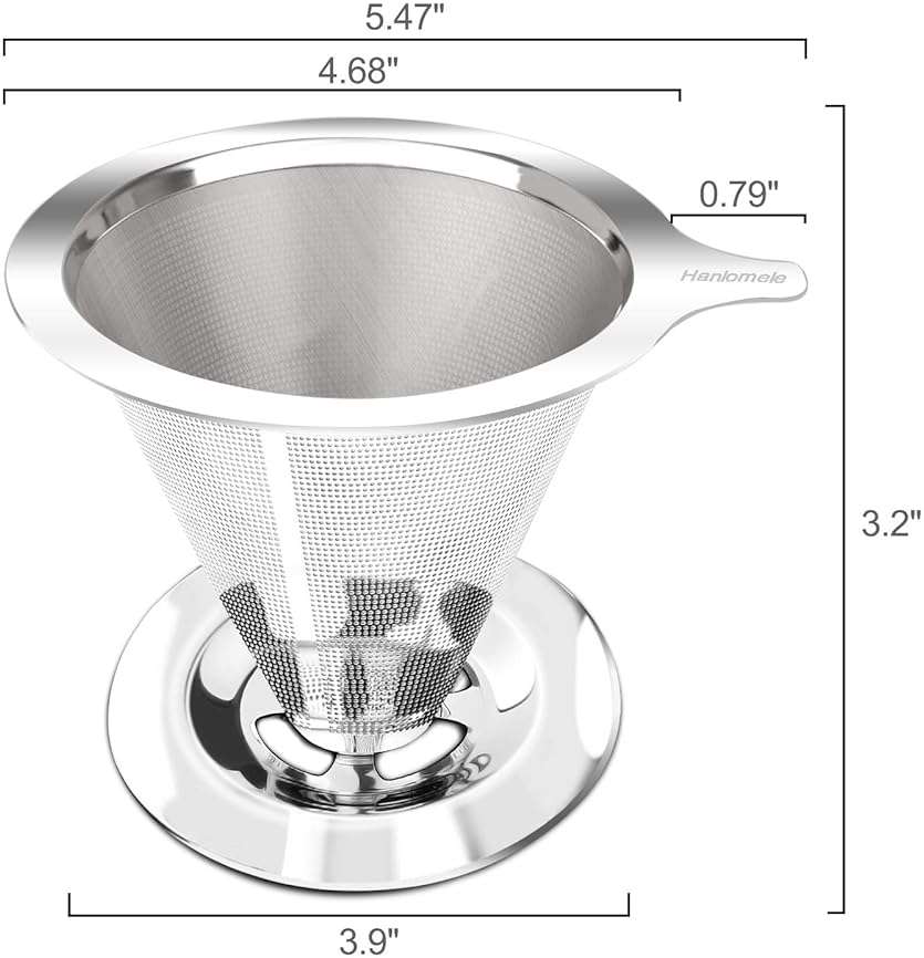 Hanlomele Pour Over Coffee Dripper, Paperless Reusable Coffee Filter, Pour Over Coffee Maker for Single Cup Brew, Double Mesh Design of Stainless Steel Cone Filter for Perfect Extraction (1-2 Cup) - Image 3