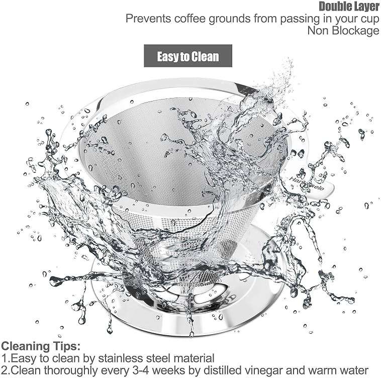 Hanlomele Pour Over Coffee Dripper, Paperless Reusable Coffee Filter, Pour Over Coffee Maker for Single Cup Brew, Double Mesh Design of Stainless Steel Cone Filter for Perfect Extraction (1-2 Cup) - Image 6