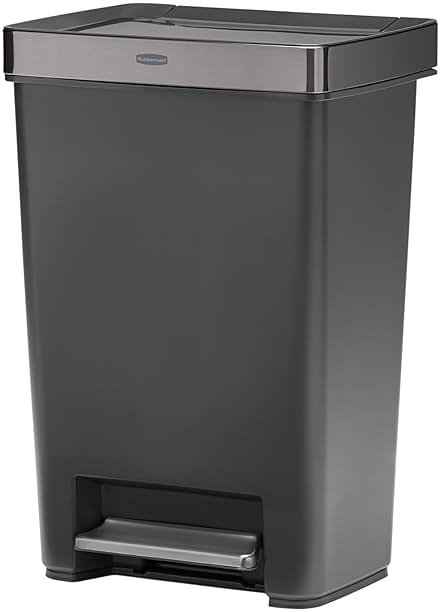 Rubbermaid Premier Series IV Step-On Trash Can for Home and Kitchen, 12.4 Gallon, Stainless Steel Lid Charcoal, for Home/Kitchen/Garage/Apartment/Office - Product Image