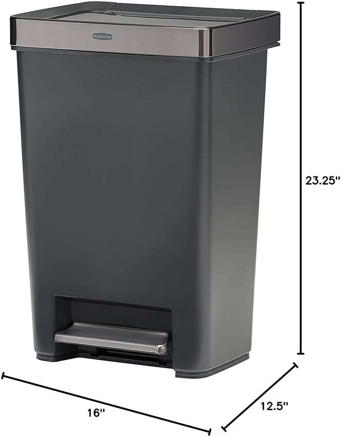 Rubbermaid Premier Series IV Step-On Trash Can for Home and Kitchen, 12.4 Gallon, Stainless Steel Lid Charcoal, for Home/Kitchen/Garage/Apartment/Office - Image 3