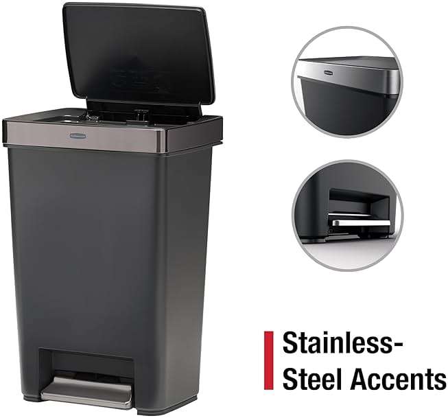 Rubbermaid Premier Series IV Step-On Trash Can for Home and Kitchen, 12.4 Gallon, Stainless Steel Lid Charcoal, for Home/Kitchen/Garage/Apartment/Office - Image 5