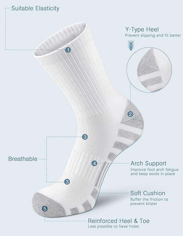 Airacker Athletic Socks Sport Running Calf Socks Performance Cushioned Breathable Crew Socks for Men Women(6 Pairs) - Image 3