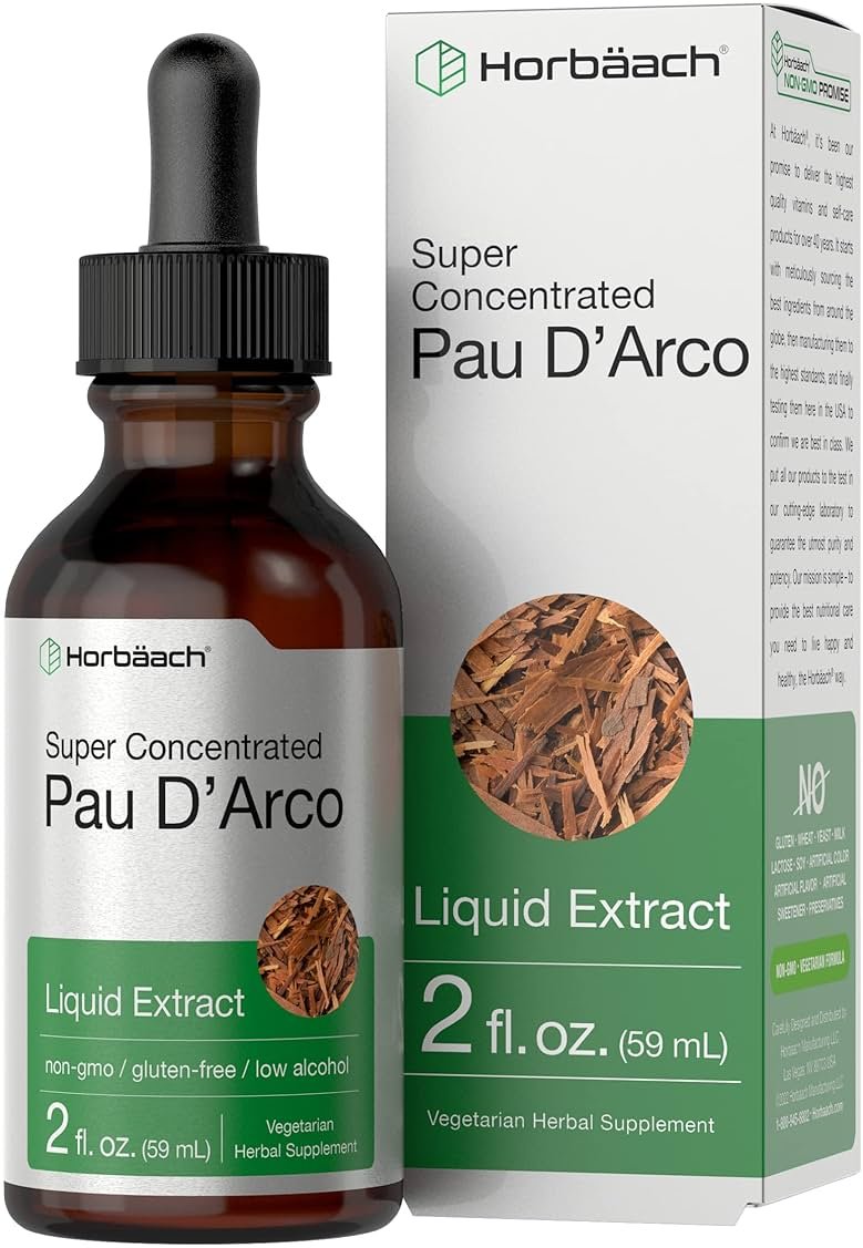 Horbaach PAU D'Arco Tincture | Inner Bark Extract | 2 fl oz | Low Alcohol Liquid Drops | Vegetarian, Non-GMO & Gluten Free Supplement - Product Image