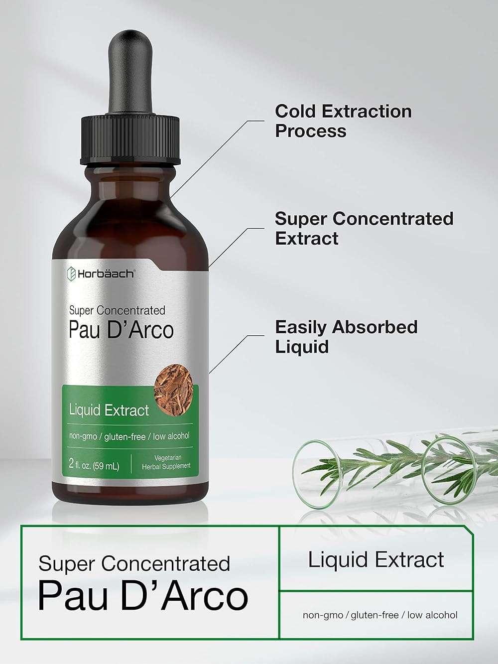 Horbaach PAU D'Arco Tincture | Inner Bark Extract | 2 fl oz | Low Alcohol Liquid Drops | Vegetarian, Non-GMO & Gluten Free Supplement - Image 3