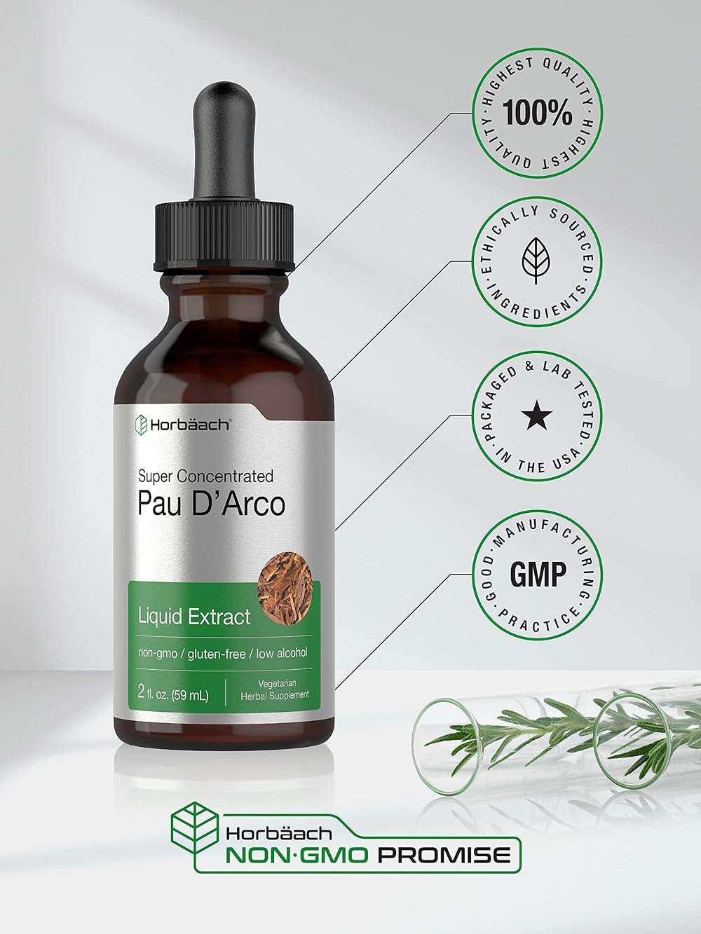 Horbaach PAU D'Arco Tincture | Inner Bark Extract | 2 fl oz | Low Alcohol Liquid Drops | Vegetarian, Non-GMO & Gluten Free Supplement - Image 5
