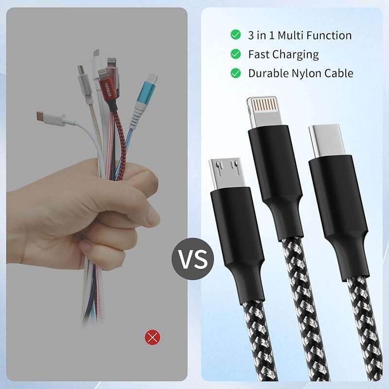 Firsting Multi Charging Cable,(2Pack 4FT) 3 in 1 Charging Cable for Multiple Devices, Nylon Braided Universal Charger Phone Charger Cord with Type-C,Micro USB,IP Port for iPhone16/15 Series/Phone&Pad - Image 3