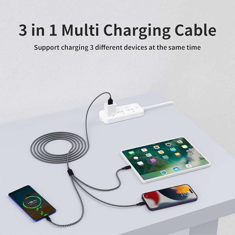 Firsting Multi Charging Cable,(2Pack 4FT) 3 in 1 Charging Cable for Multiple Devices, Nylon Braided Universal Charger Phone Charger Cord with Type-C,Micro USB,IP Port for iPhone16/15 Series/Phone&Pad - Image 7