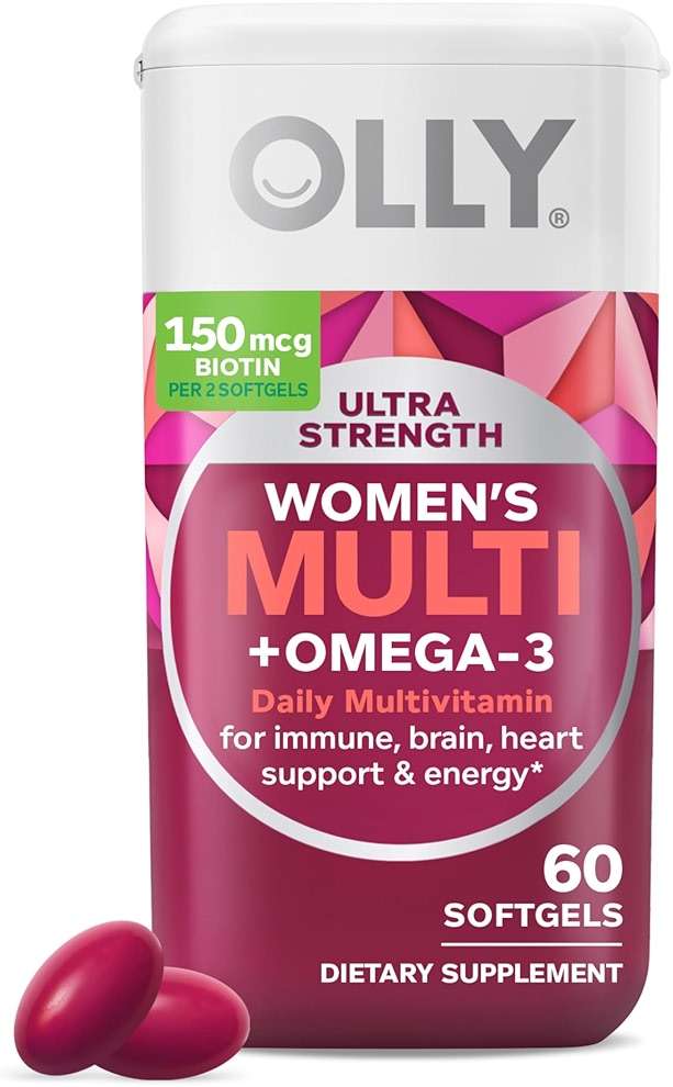 OLLY Ultra Strength Women's Multi Softgels, Overall Health and Immune Support, Omega-3s, Iron, Vitamins A, D, C, E, B12, Daily Multivitamin, 30 Day Supply - 60 Count - Image 1
