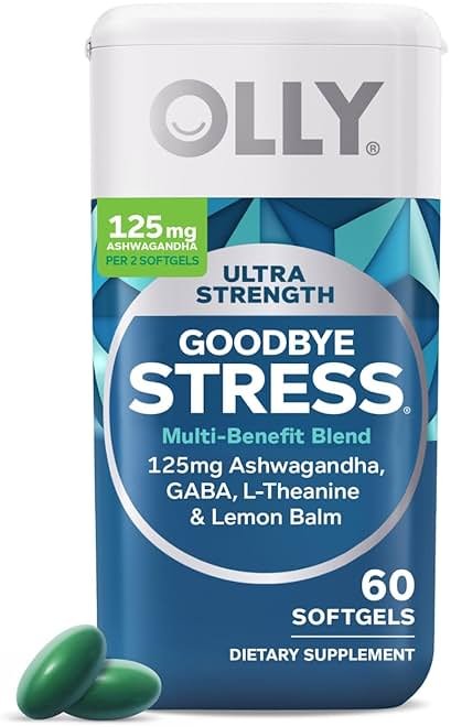 OLLY Ultra Strength Goodbye Stress Softgels, GABA, Ashwagandha, L-Theanine and Lemon Balm, Stress Relief Supplement - 60 Count - Product Image