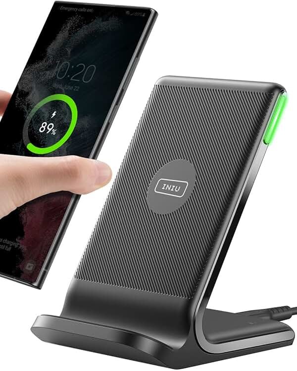 INIU Wireless Charger, 15W Fast Qi Certified Wireless Charging Station with Sleep-Friendly Adaptive Light Compatible with iPhone 17 16 15 14 13 12 Pro Max Samsung Galaxy S25 S24 S23 Note 20 Google etc - Product Image
