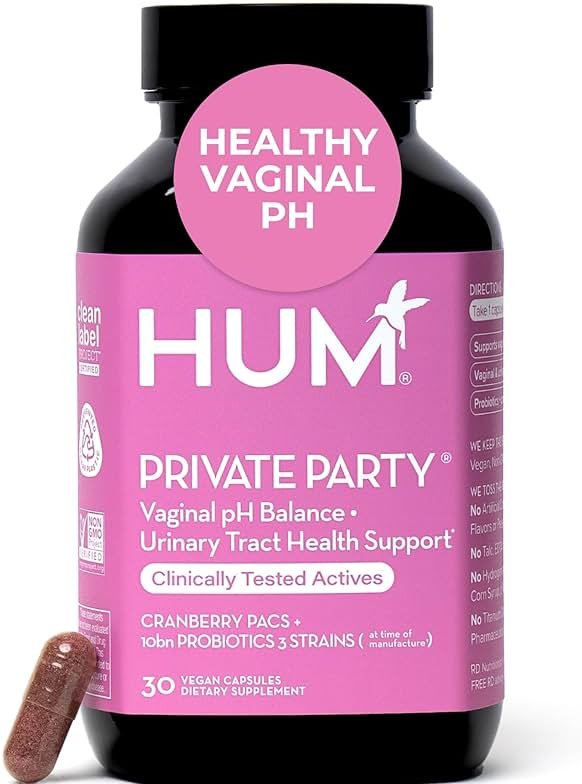 HUM Private Party Vaginal Probiotics for Women, pH Balance and Urinary Tract Support Vaginal Probiotic Supplement with Cranberry & Lactobacillus Blend, Women's Health Cranberry Pills, 30 Capsules - Product Image