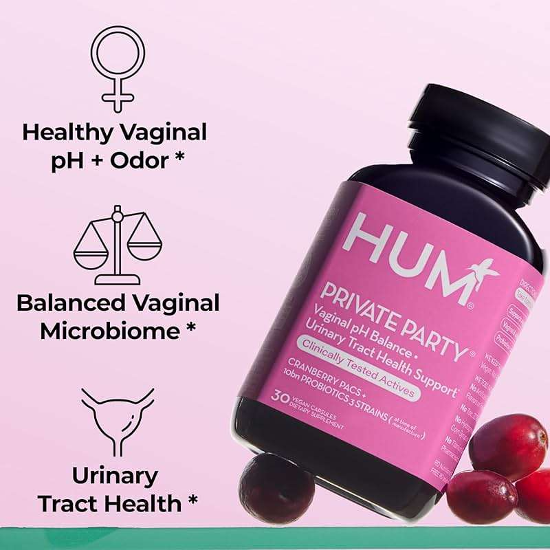 HUM Private Party Vaginal Probiotics for Women, pH Balance and Urinary Tract Support Vaginal Probiotic Supplement with Cranberry & Lactobacillus Blend, Women's Health Cranberry Pills, 30 Capsules - Image 2