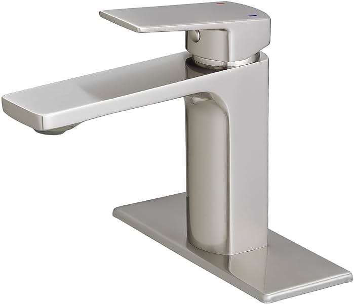 VOTON Bathroom Faucet Brushed Nickel Single Handle Bathroom Faucet 1 or 3 Hole Bathroom Sink Faucet with Deck Plate RV Bathroom Faucet 1.2 GPM - Image 1