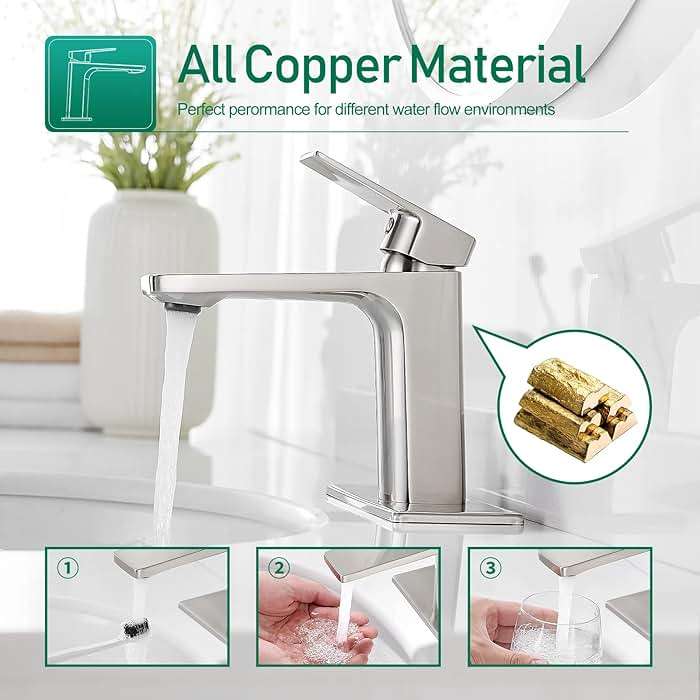 VOTON Bathroom Faucet Brushed Nickel Single Handle Bathroom Faucet 1 or 3 Hole Bathroom Sink Faucet with Deck Plate RV Bathroom Faucet 1.2 GPM - Image 4